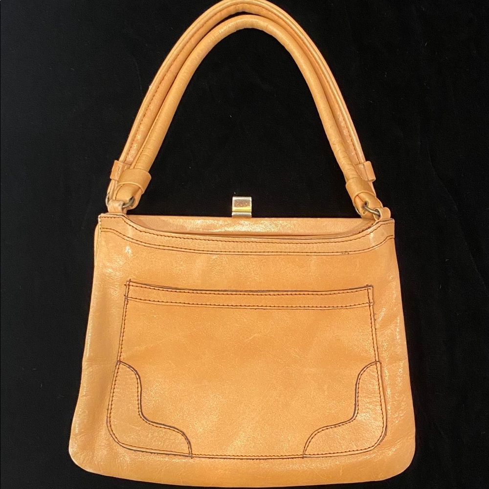 Leather handbag, supple golden leather with clasp